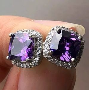 Purple Amethyst Diamond Halo Earrings Ear Ring